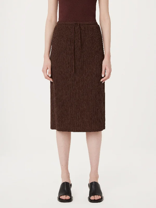 The Crinkle Textured Midi Skirt in Mahogany