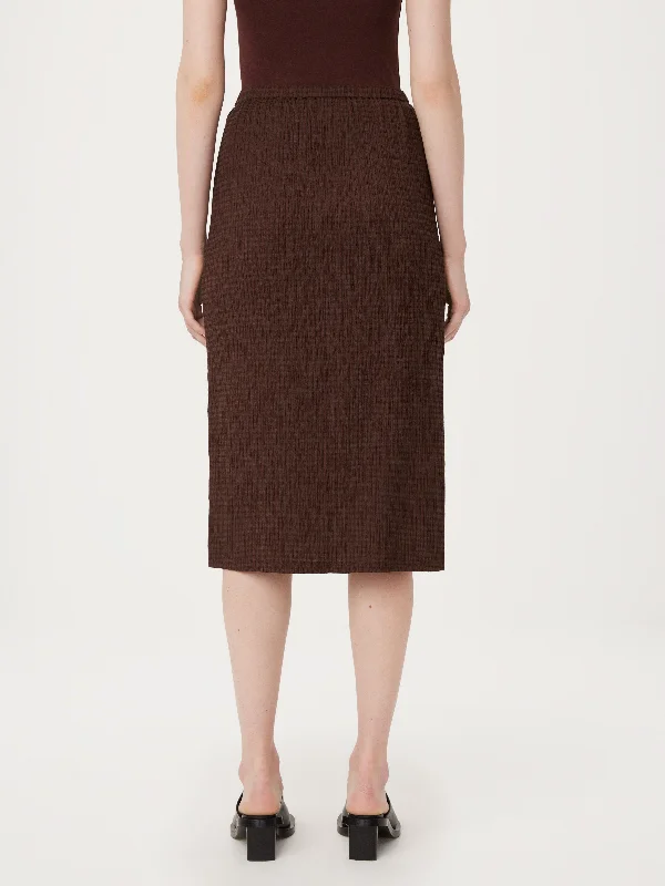 The Crinkle Textured Midi Skirt in Mahogany