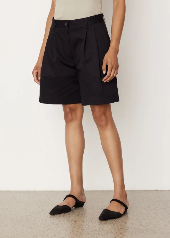 Pleated Cotton Twill Shorts