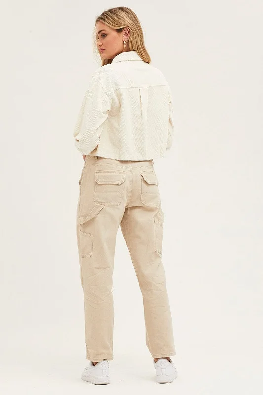 Beige Carpenter Denim Jeans Low Rise