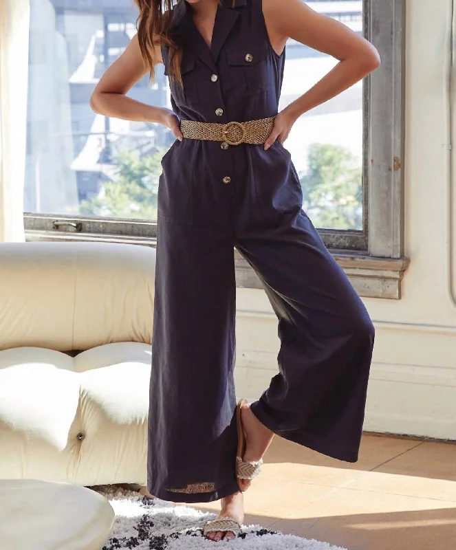 Belted Jumpsuit In Dark Midnight