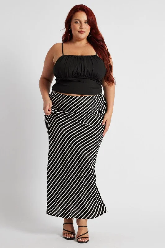 Black Stripe Bias Stripe Maxi Skirt