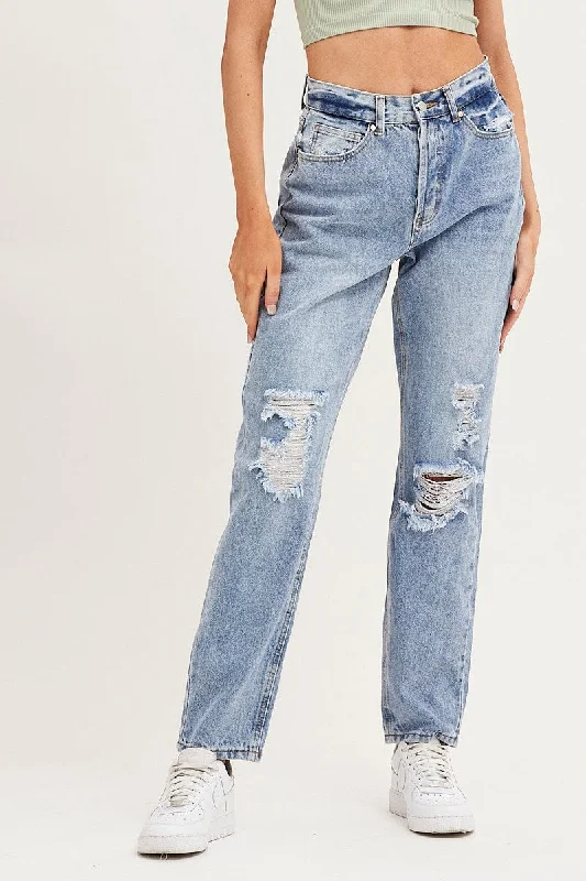 Blue Boyfriend Denim Jeans High Rise