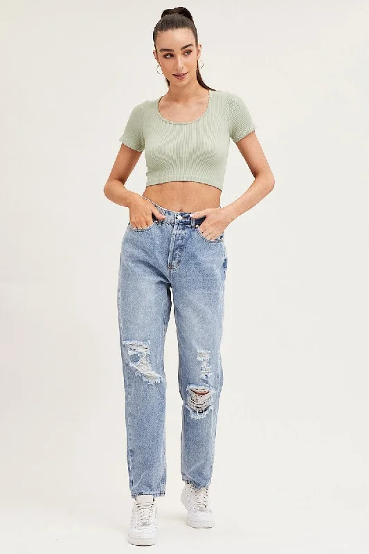 Blue Boyfriend Denim Jeans High Rise