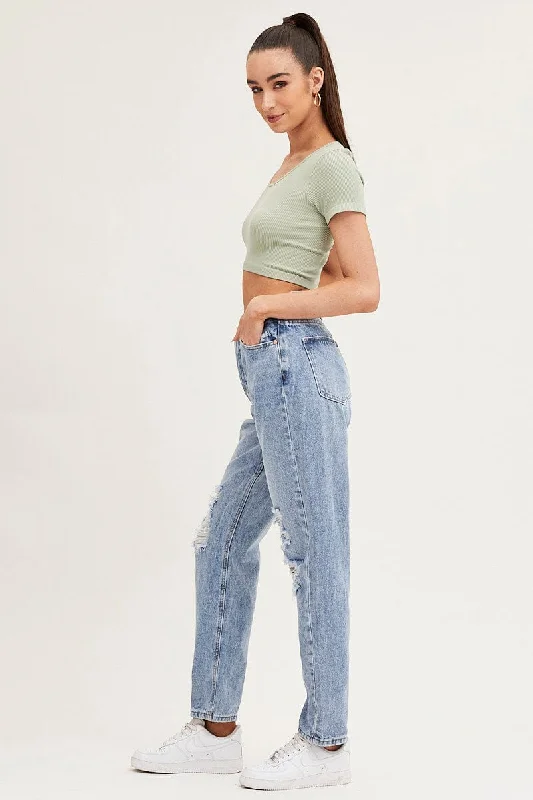 Blue Boyfriend Denim Jeans High Rise