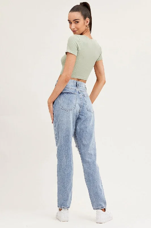 Blue Boyfriend Denim Jeans High Rise