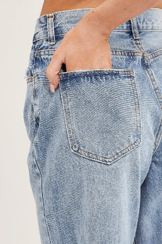 Blue Boyfriend Denim Jeans High Rise