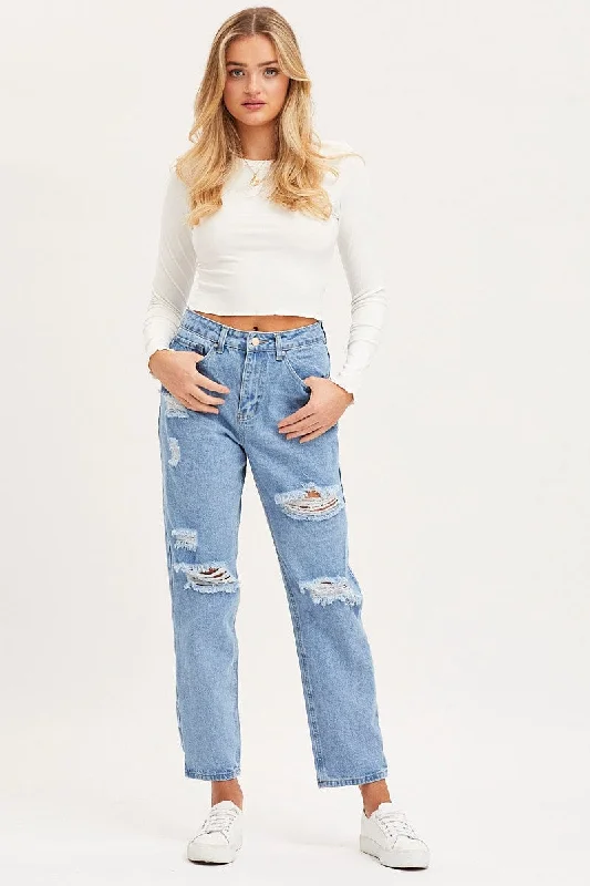 Blue Boyfriend Denim Jeans Mid Rise