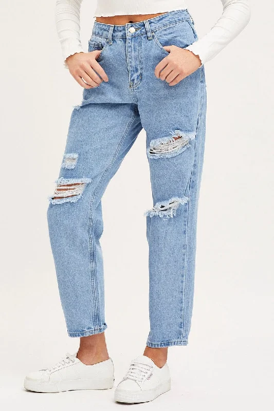 Blue Boyfriend Denim Jeans Mid Rise