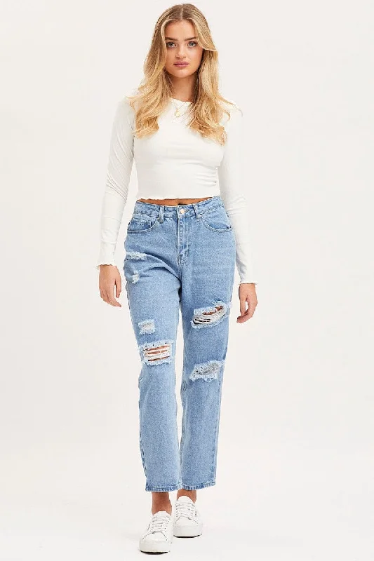 Blue Boyfriend Denim Jeans Mid Rise