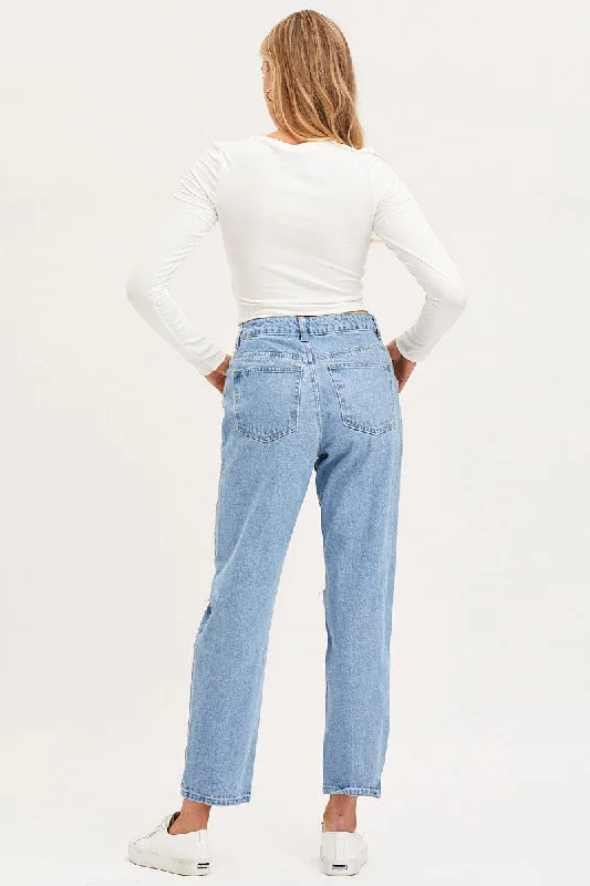 Blue Boyfriend Denim Jeans Mid Rise