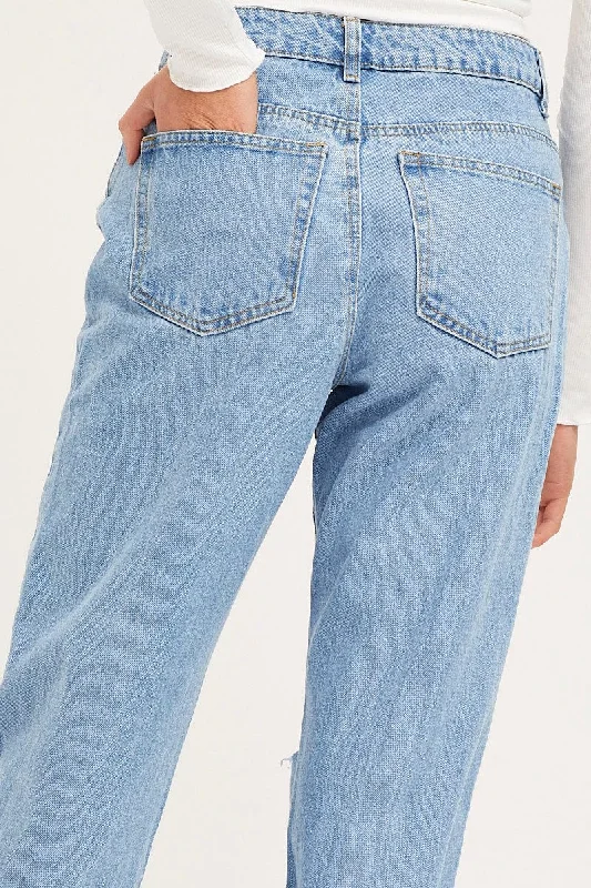 Blue Boyfriend Denim Jeans Mid Rise