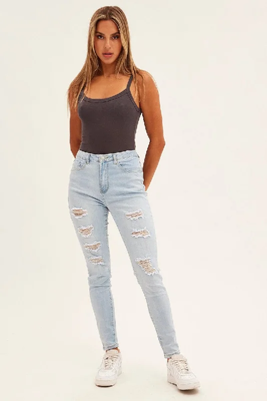 Blue Skinny Denim Jeans High Rise