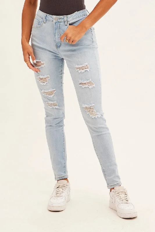 Blue Skinny Denim Jeans High Rise