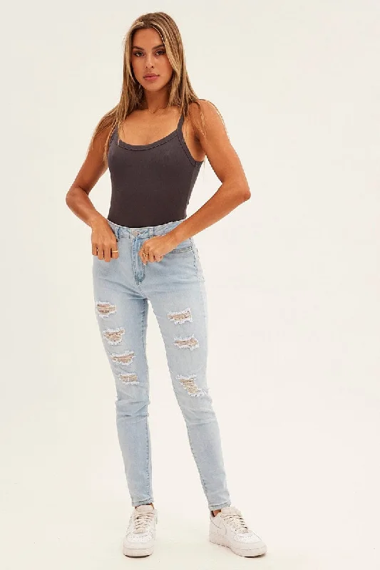 Blue Skinny Denim Jeans High Rise