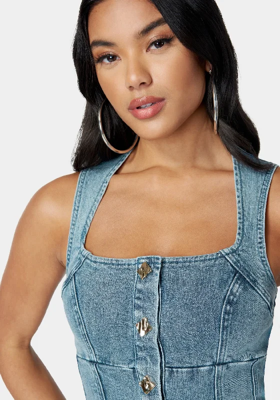 Button Down Trapeze Denim Top