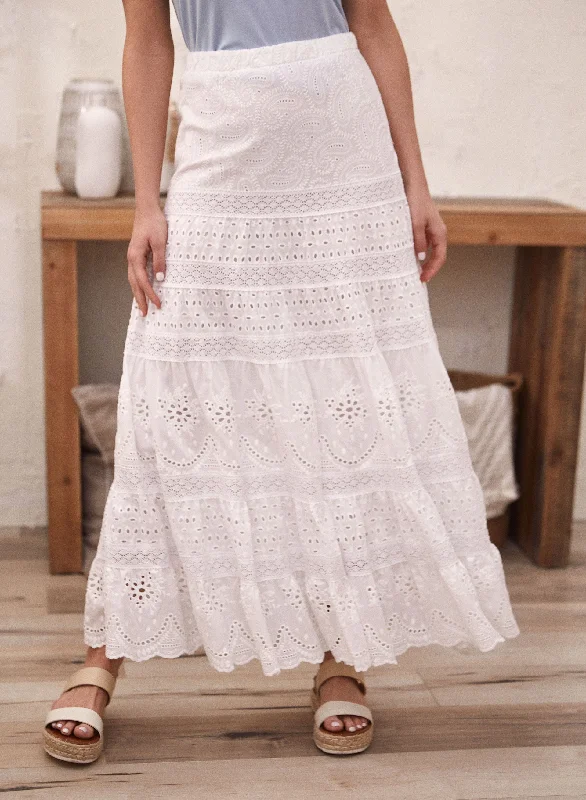 Cotton Eyelet Tiered Maxi Skirt