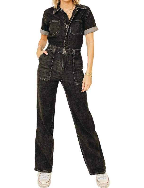 Denim Dare High Waisted Jumpsuit In Black