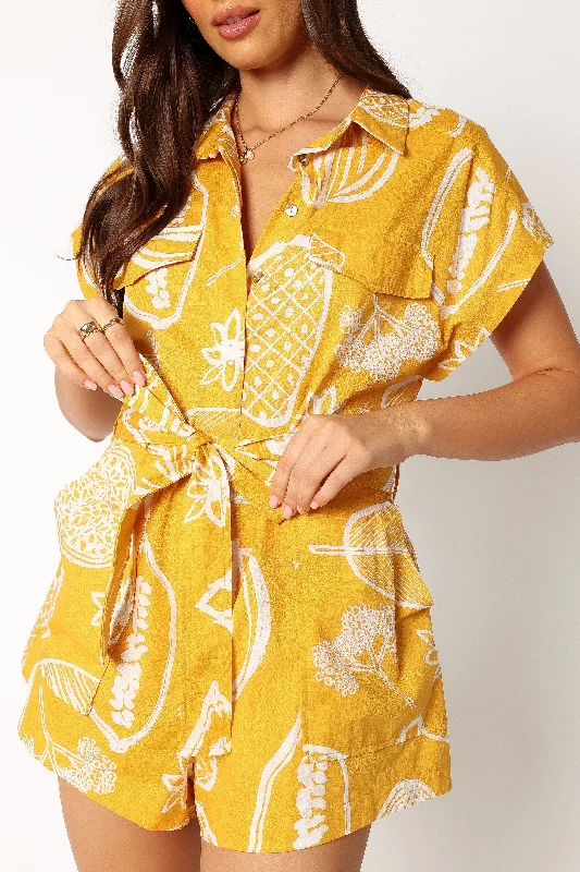 Georgina Tie Waist Playsuit - Yellow