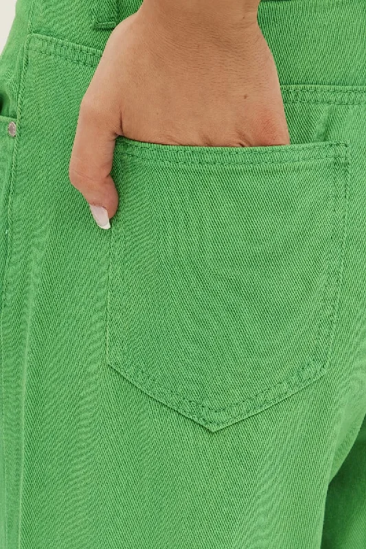 Green Denim Jeans High Rise Wide Leg