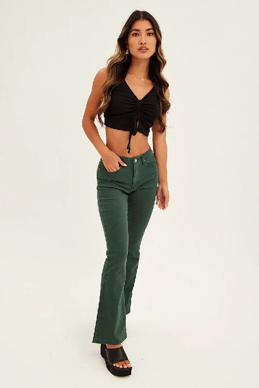 Green Flare Denim Jeans Low Rise