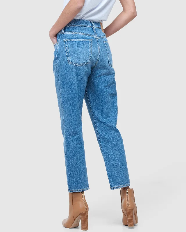 High Rise Straight Jeans | Mid Indigo Aged