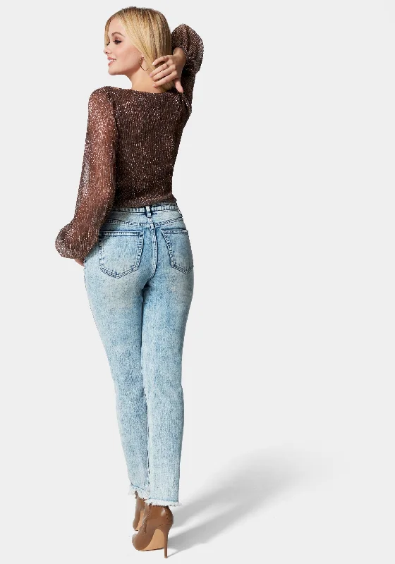 High Waist Distressed Straight Leg Jeans