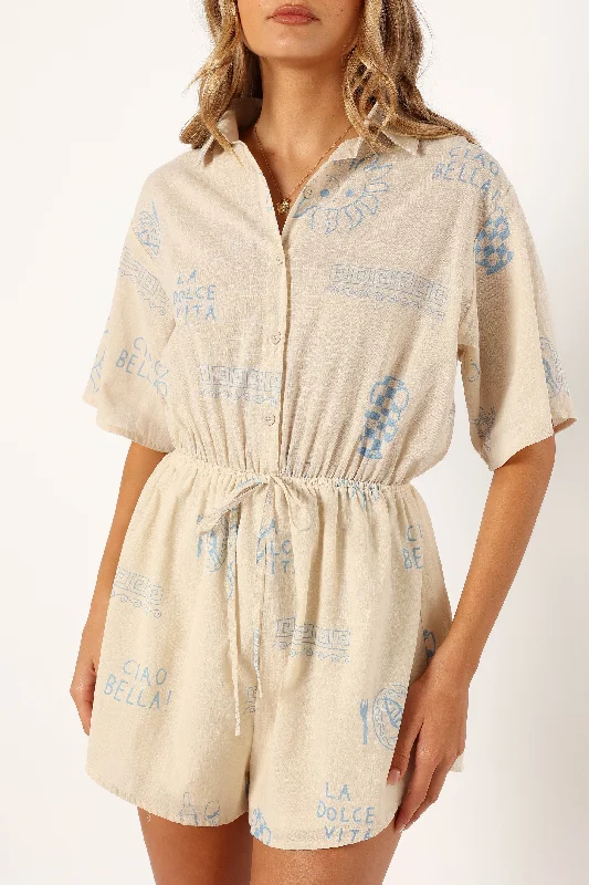 Ilios Playsuit - Beige Blue