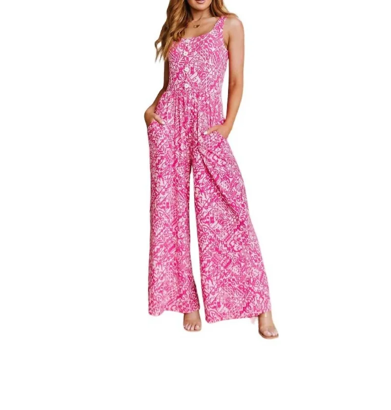 Just Think About It Jumpsuit In Pink/white