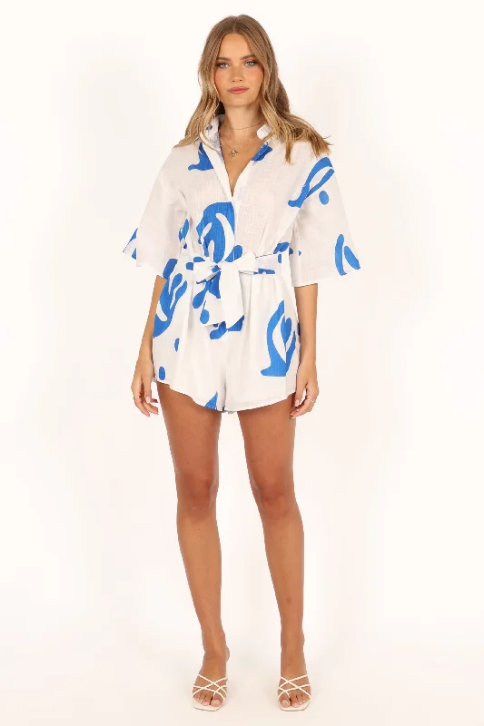 Kellie Playsuit - White/Blue