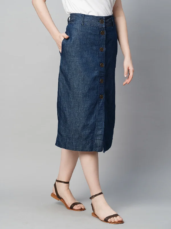 Women's Denim Cotton Linen Regular Fit Skirt