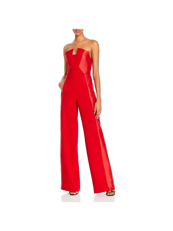 Lena Womens Strapless Mixed Media Jumpsuit