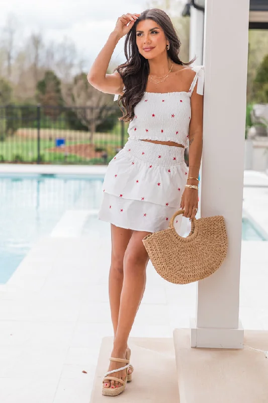 Lifetime Chance Ivory And Red Stars Smocked Waist Printed Skort FINAL SALE