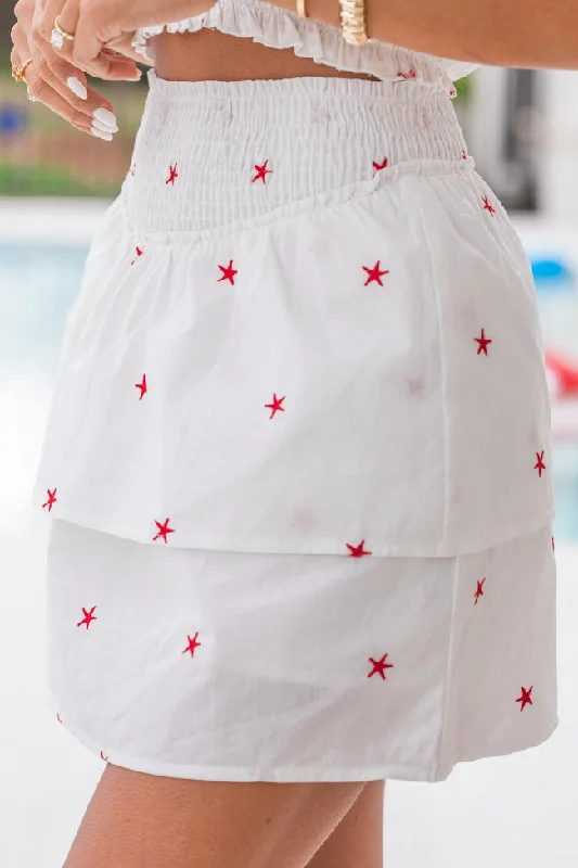 Lifetime Chance Ivory And Red Stars Smocked Waist Printed Skort FINAL SALE