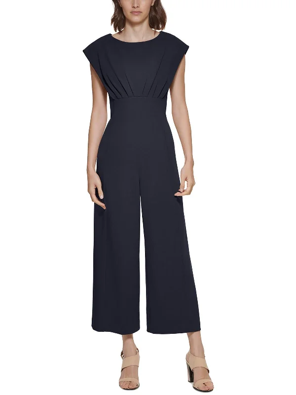 Petites Womens Gathered Sleeveless Jumpsuit