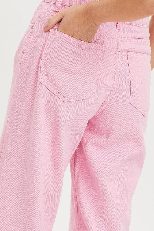 Pink Straight Denim Jeans High Rise