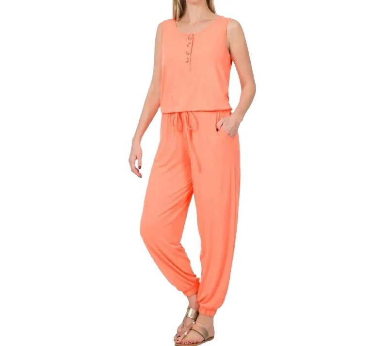 Relaxing Weekend Sleeveless Jumpsuit In Coral