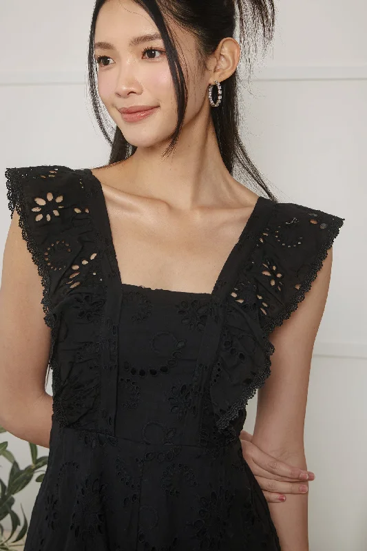 Restocked* Blythe Eyelet Ruffle Romper in Black