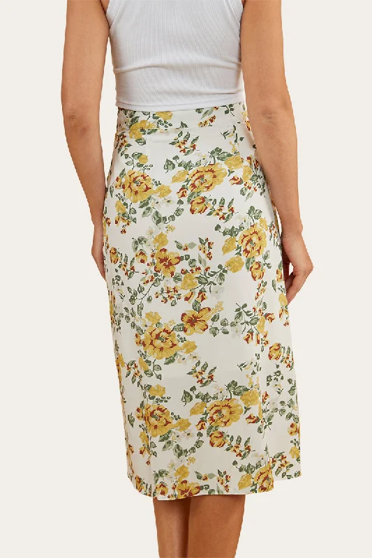 Rosabel Womens Midi Skirt - White/Yellow