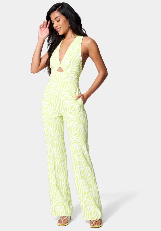 Satin Twill Halter Tie Back Wide Leg Jumpsuit