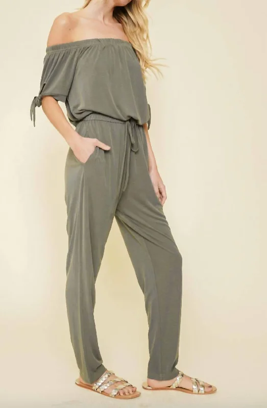 Soft Tie Jumpsuit In Olive