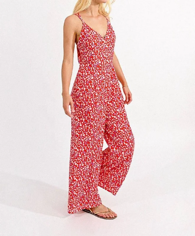 Strappy Printed Jumpsuit In Red Charlotte