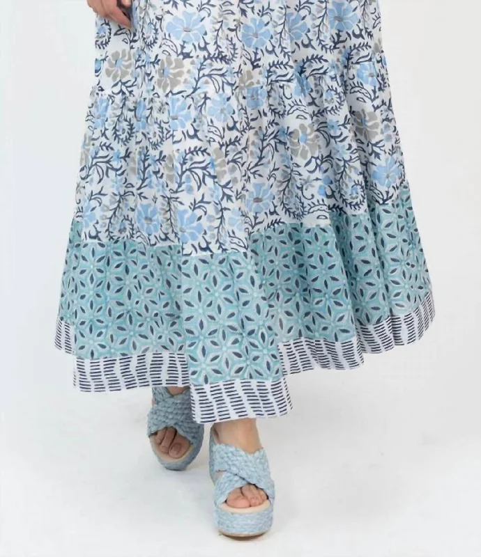 Tiered Midi Skirt In Blue