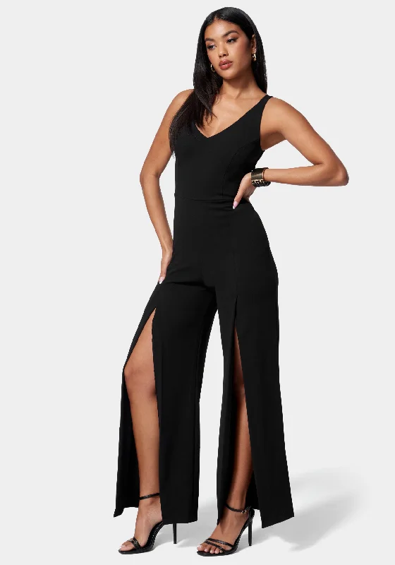 V Neck Open Leg Jumpsuit