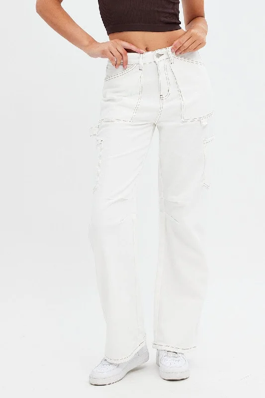 White Cargo Jeans Mid Rise