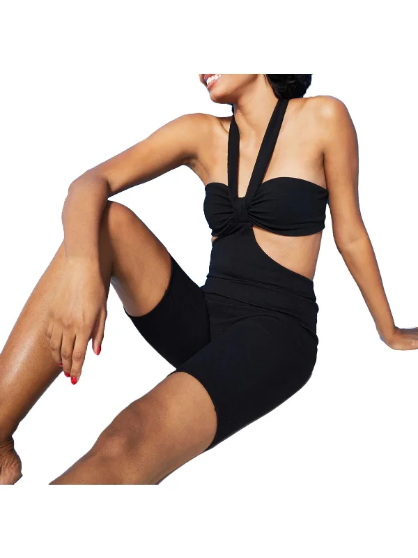 Womens Scuba Stretch Halter Romper