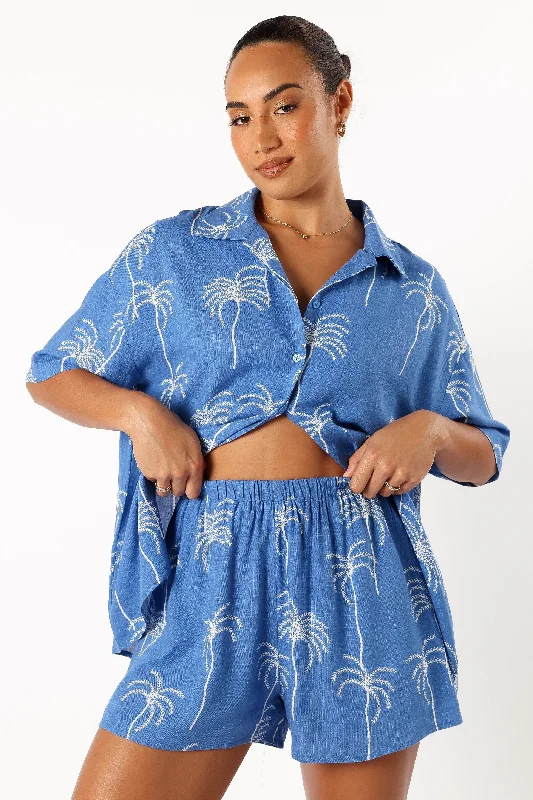 Amira Shorts - Blue Palm Print