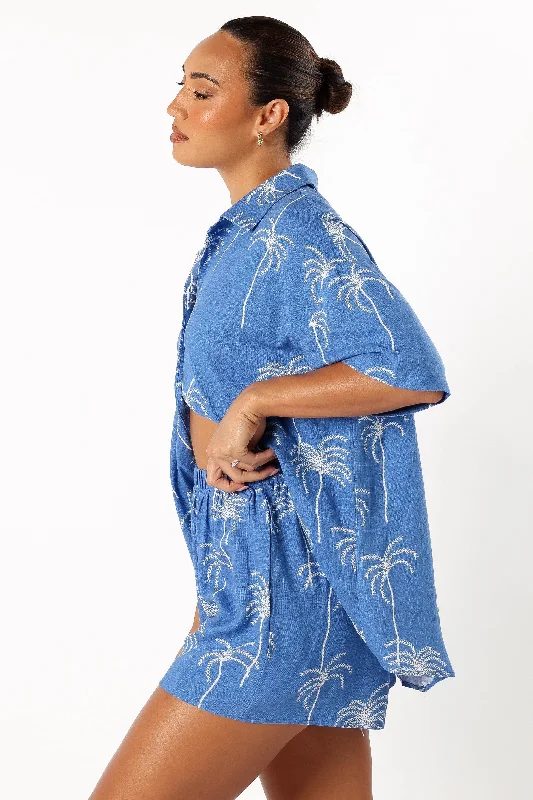 Amira Shorts - Blue Palm Print