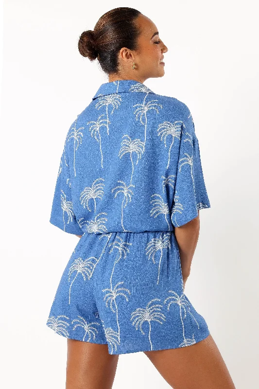 Amira Shorts - Blue Palm Print