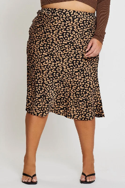 Animal Print Midi Satin Skirt